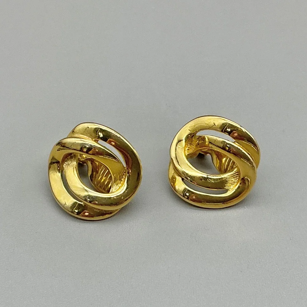 Vintage Monet Earrings Gold Tone Knot Clip On Statement Classic Signed